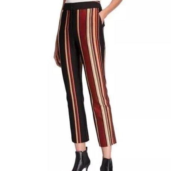 TORY BURCH Pants Women 4 Brown Stripe Phoebe Stretch Gold Buttons Cropped - Picture 1 of 7